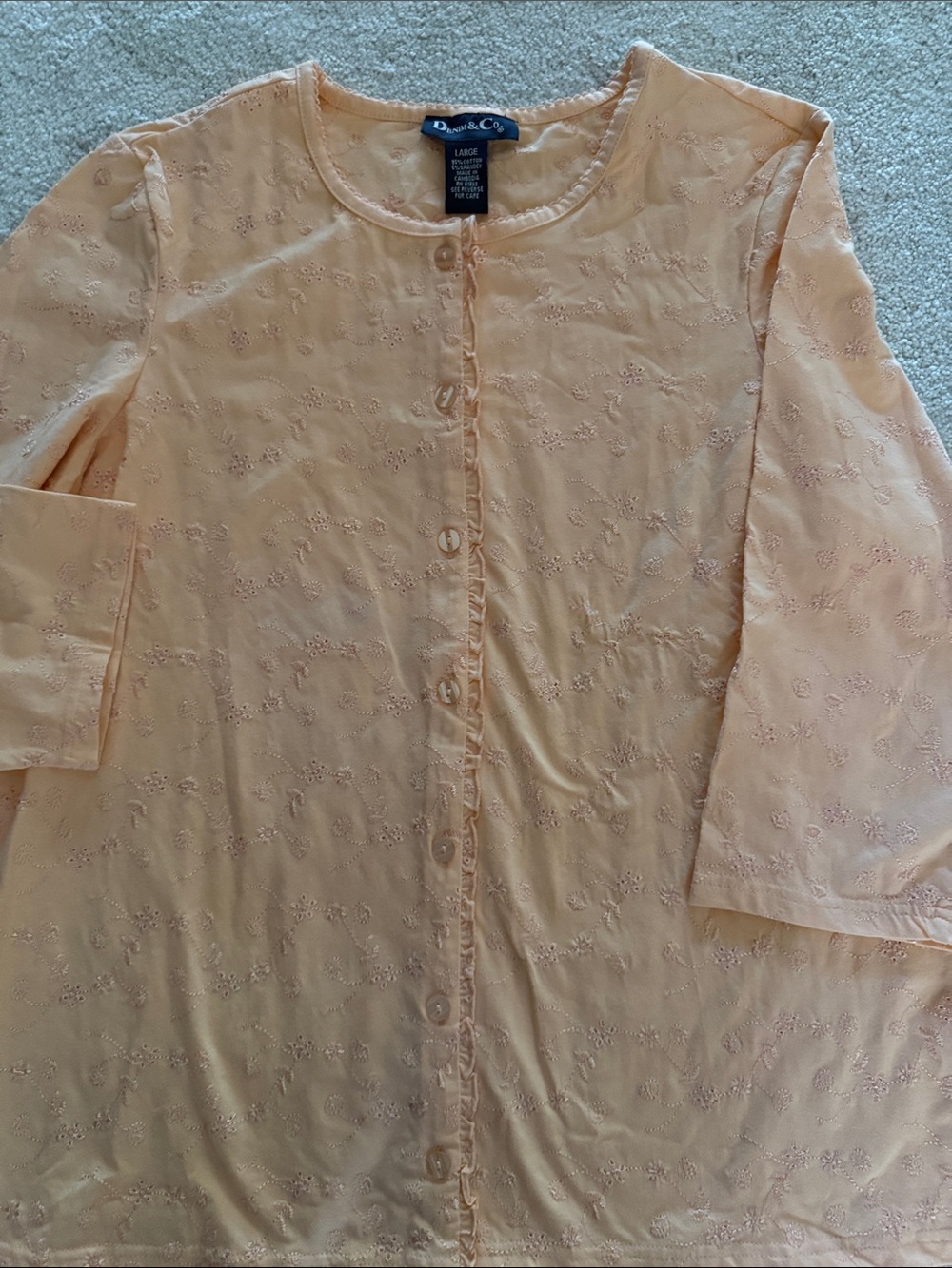 Denim&Co Peach Embroidered Button-Front Top